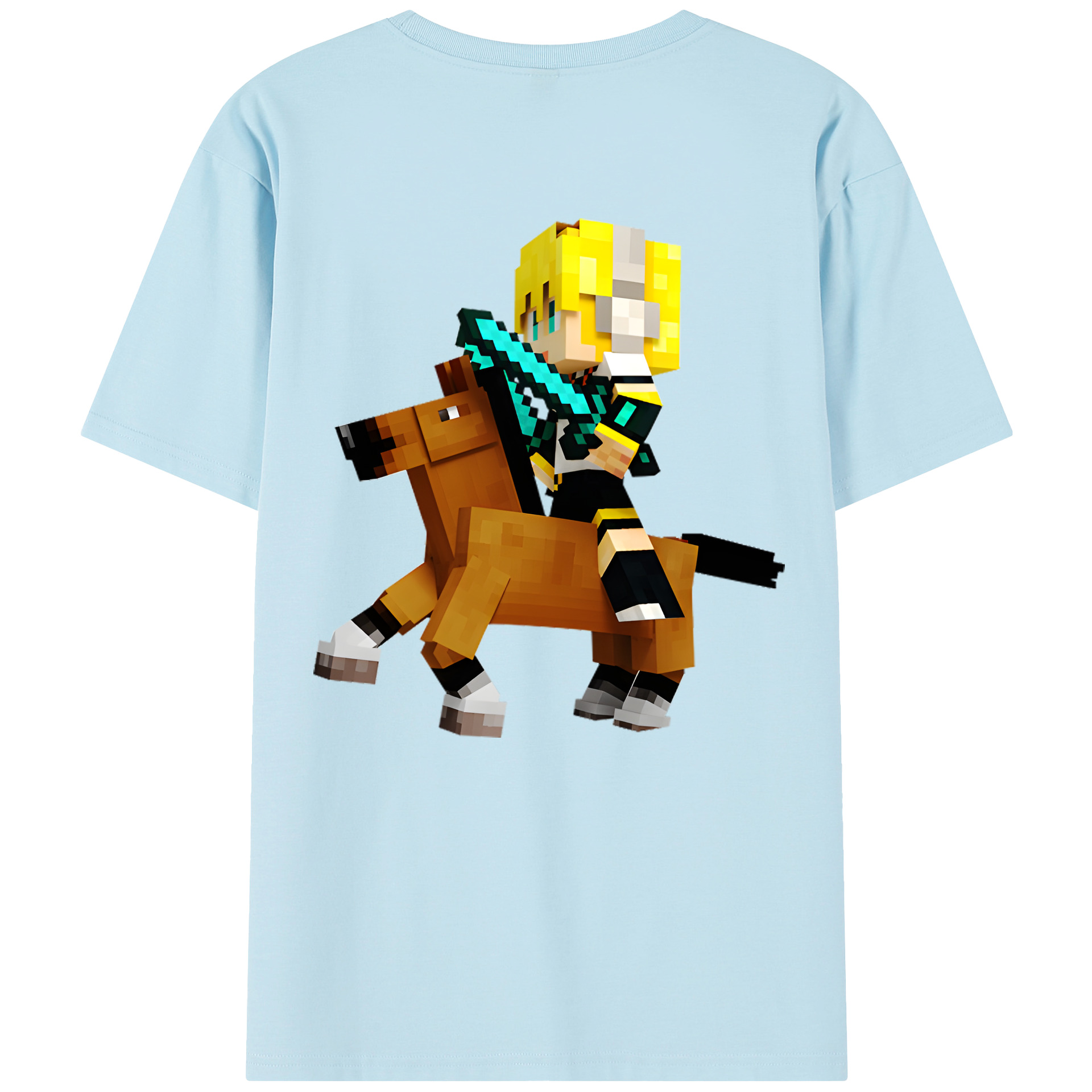 （画像用） マインクラフト ブロックの世界 Minecraft MC Block world 綿100％半袖Tシャツ（背面プリント）